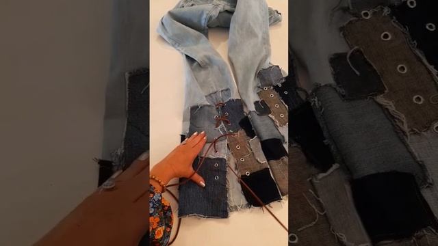 #jeansflip #upcycledclothes #jeans #patchwork #grommets смотреть онлайн