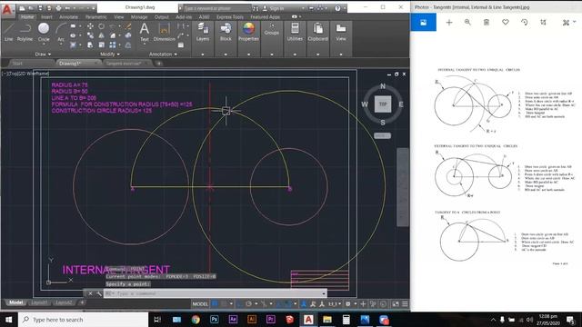 AutoCAD: How to create an Internal Tangent смотреть онлайн