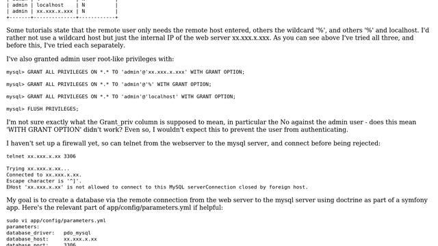 SQLSTATE[HY000] [1130] Host xx.xxx.x.xxx is not allowed to connect to this MySQL Server смотреть онлайн