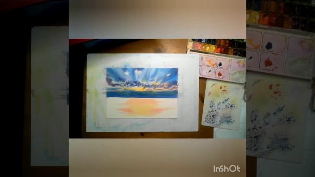 Как нарисовать море и закат акварелью. смотреть онлайн
