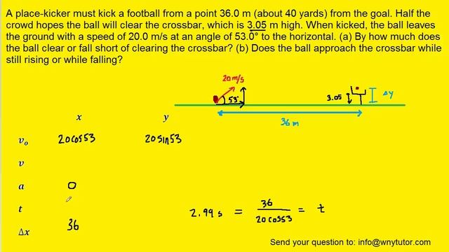 A place kicker must kick a football from a point 36.0 m from the goal. Half the crowd hopes the bal смотреть онлайн