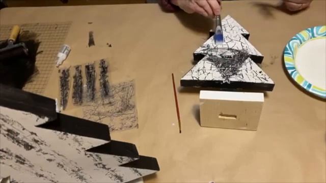 Decoupage Wooden  Christmas Trees DIY With IOD Vintage Textures Stamp And Jami Ray Vintage Papers