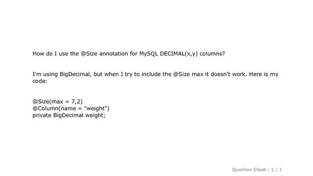 MySQL : JPA @Size annotation for BigDecimal смотреть онлайн