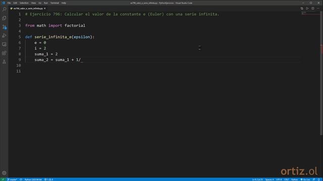 Python - Ejercicio 795: Calcular el Valor de la Constante e (Euler) con una Serie Infinita смотреть онлайн