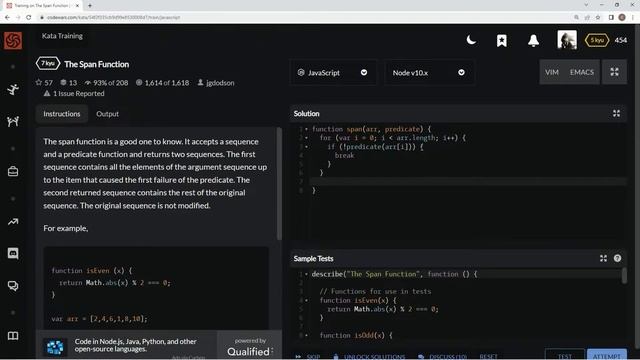 Codewars 7 kyu The Span Function JavaScript смотреть онлайн