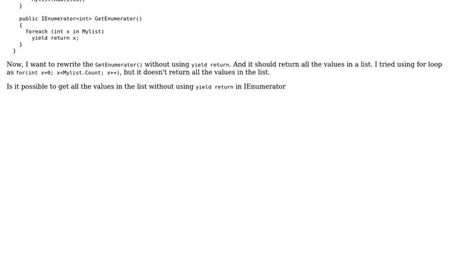 Implementing IEnumerator without using 'yield return' in c# смотреть онлайн
