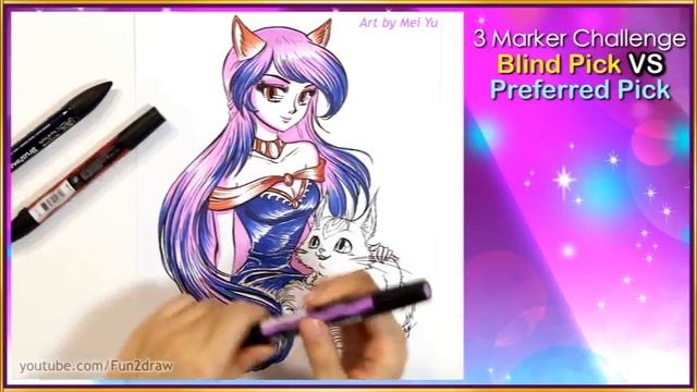 3 MARKER CHALLENGE Art Video - Blind VS Preferred Pick BrushMarkers! | Mei Yu - 3 Color Challenge смотреть онлайн