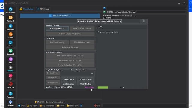 iPhone 8Plus (IOS 16.6) Hello Screen iCloud Bypass via RomFw Tool смотреть онлайн