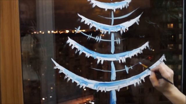 Как нарисовать НОВОГОДНЮЮ ЁЛКУ на окне. Гуашь. Хорошее настроение и окно! смотреть онлайн