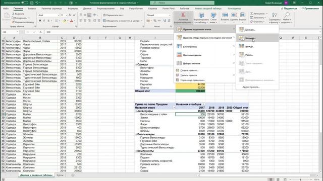 Условное форматирование в сводных таблицах Excel смотреть онлайн