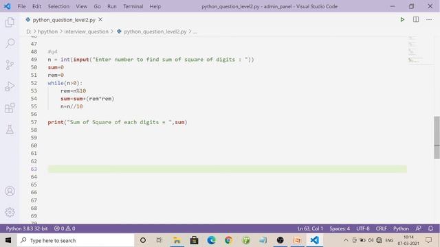 Q4| Python Question | write a program to find sum of square digits of a given | python for beginner смотреть онлайн