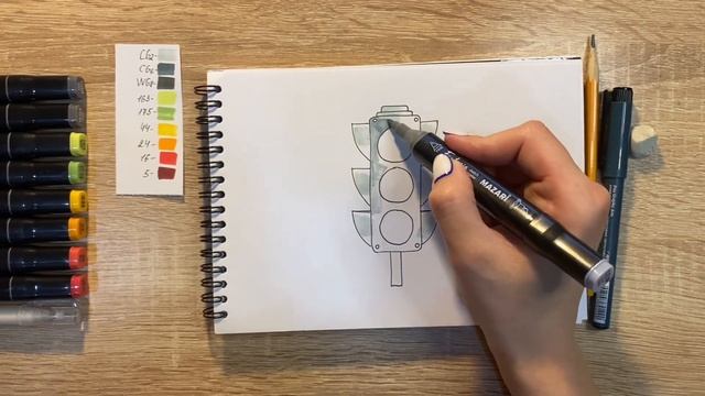 Как нарисовать светофор карандашом и скетч маркерами | Рисунок для детей, поэтапно и легко смотреть онлайн