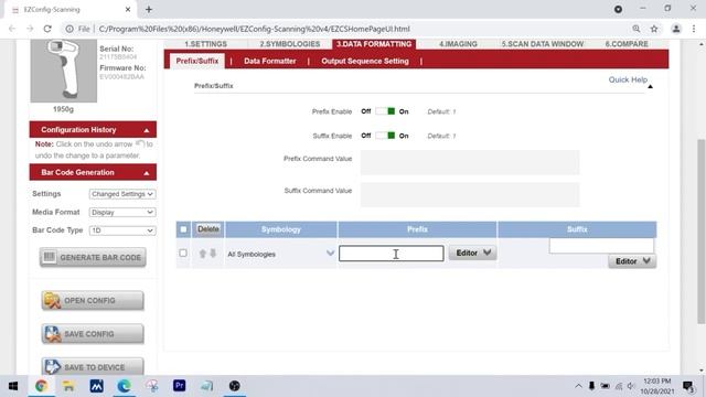 Setting prefix and suffix for Honeywell-Xenon 1950g using 'EZConfig' смотреть онлайн