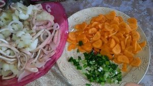ПП-рецепты Вкусный Салат из кальмаров с луком и цветной капустой