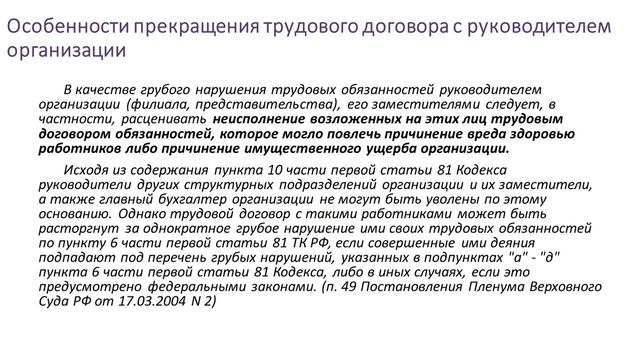 Расторжение Трудового договора С РУКОВОДИТЕЛЕМ