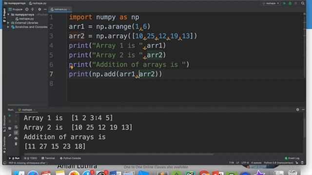 Python Program#22- To perform arithmetic operations on 1D and 2D arrays in numpy #anjaliluthra смотреть онлайн