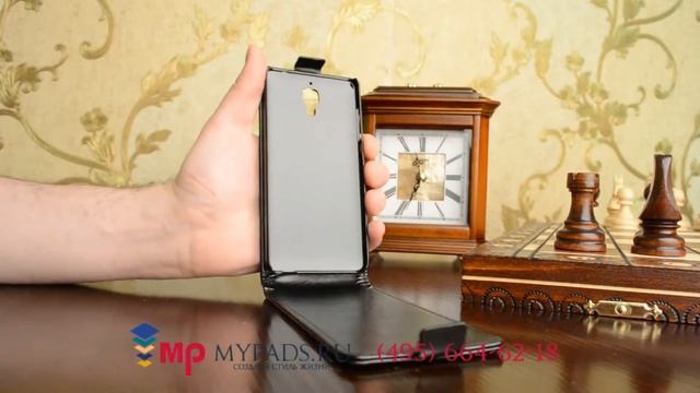 Фирменный оригинальный вертикальный откидной чехол-флип для Xiaomi Mi4 черный кожаный смотреть онлайн