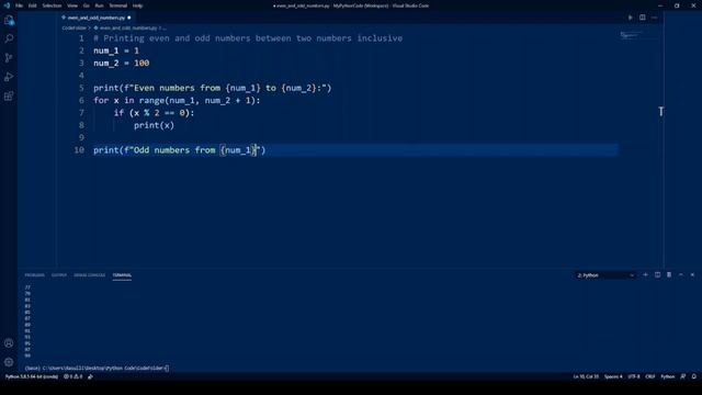 Printing even and odd numbers using mod operator in python. смотреть онлайн