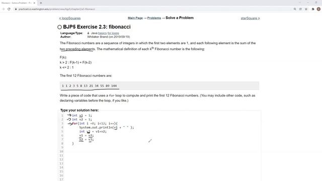 Exercise 2.3 (fibonacci) Java Tutorial || Practice-It смотреть онлайн