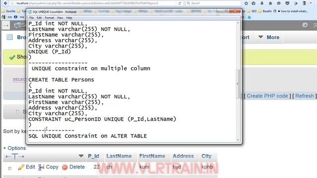 SQL UNIQUE Constraint-vlr training смотреть онлайн