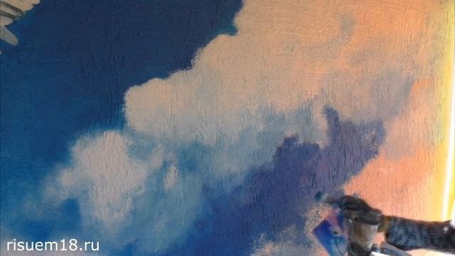 Рисуем небо с облаками на стене | Художник Наталья Боброва смотреть онлайн