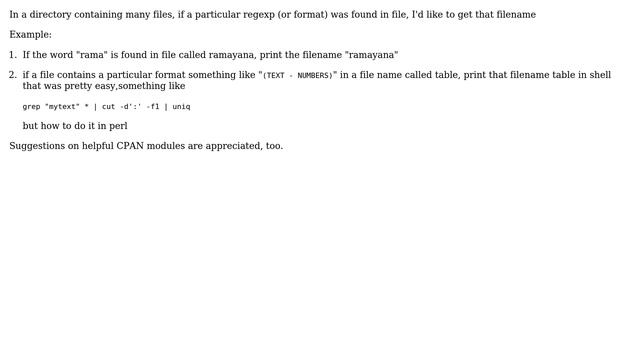 Unix & Linux: How to get the filename if particular regexp is present in the file in Perl? смотреть онлайн