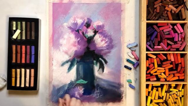 Натюрморт с пионами • сухая пастель • Still life with peonies • soft pastel смотреть онлайн