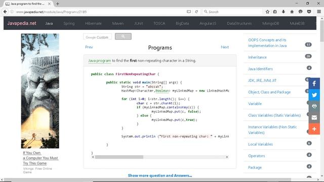 Java program to find the first non-repeating character in a String.
| javapedia.net смотреть онлайн