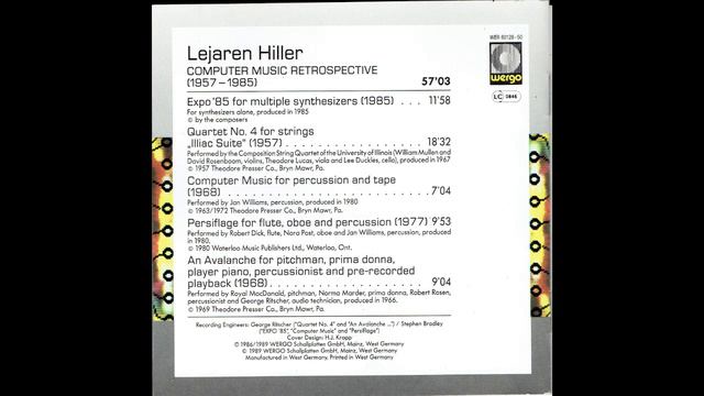 Lejaren Hiller — Persiflage: Allegro — 'Digital Music Digital : Music With Computers' - ( 1990 ) смотреть онлайн