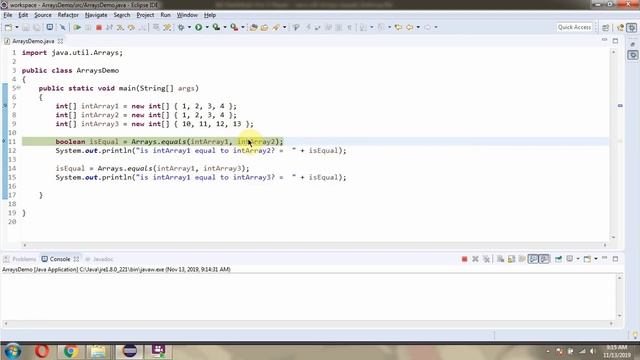 How to use equals(int[] a, int[] a2) method of Java.util.Arrays Class? смотреть онлайн