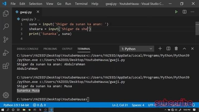 #5. Python User_Input | koyon programming da hausa | python | shigar da bayanan ka ta terminal смотреть онлайн