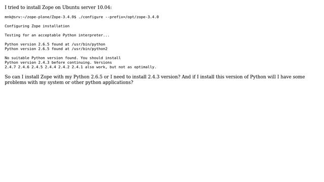 DevOps & SysAdmins: How can I install Zope on Ubuntu 10.04 with Python 2.6.5? смотреть онлайн