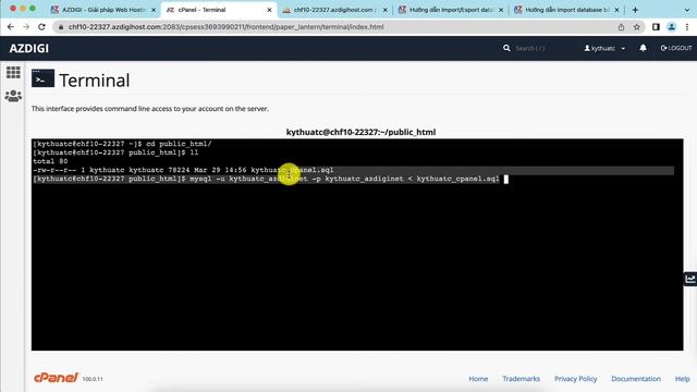 [#cPanel] Hướng dẫn import database bằng lệnh với Terminal смотреть онлайн