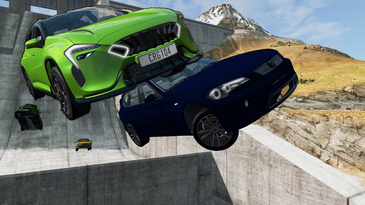 Beamng drive - скоростные автомобили прыгают с плотины | HITGAMEZ
