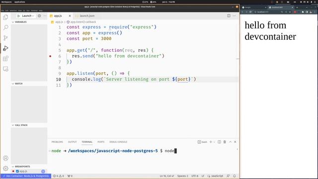 Debug Node JS in Visual Studio Code devcontainer with docker and mysql смотреть онлайн