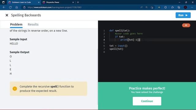 Solve Spelling Backwards Problem | Sololearn | Recursion | Cool Py смотреть онлайн