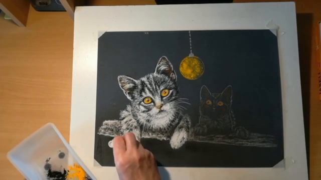 Weihnachtsbilder malen: Kätzchen. Pastell. Рисовать Рождественский рисунок: котёнок. Пастель. смотреть онлайн