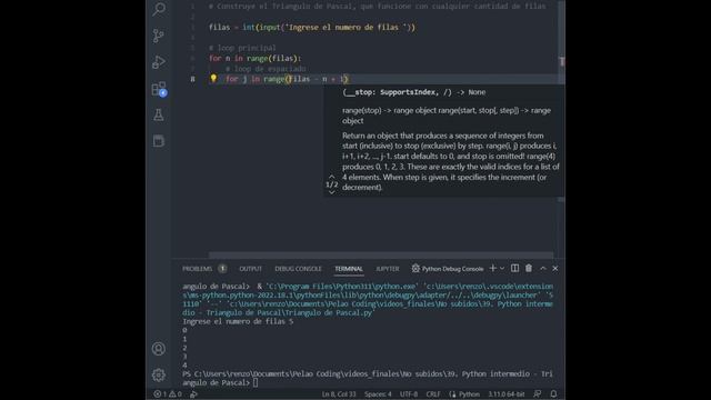 Ejercicios intermedios de Python: Triángulo de Pascal de cualquier cantidad de filas смотреть онлайн