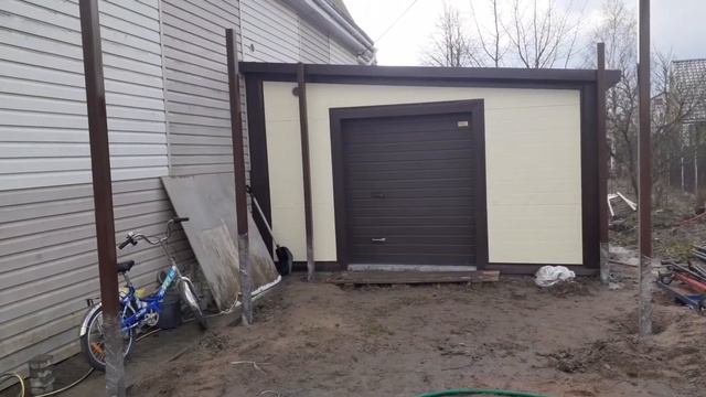 Навес к гаражу из сэндвич панелей.carport to the garage смотреть онлайн
