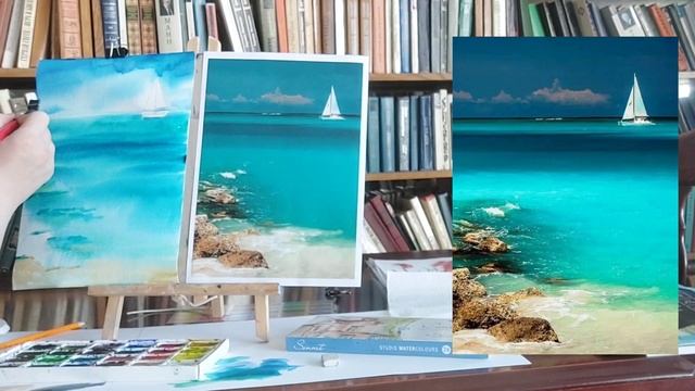 Мастер-класс "Море, яхта". #Море #живопись Акварель смотреть онлайн