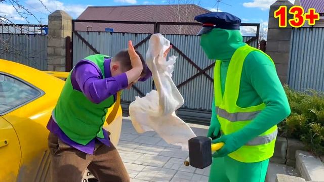 Magician Mr. Joe TURNED Green Man In Police Man On Chevrolet Camaro 13+