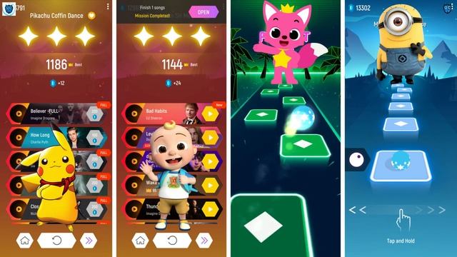 Pikachu VS Cocomelon VS Pinkfong VS Minions - Tiles Hop смотреть онлайн