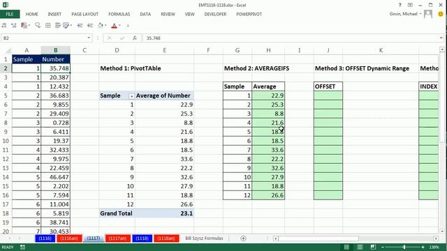 Excel Magic Trick 1117: Calculate Average For Each Sample: AVERAGEIFS, PivotTable, or OFFSET смотреть онлайн