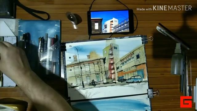 Городской этюд акварелью UrbanSketch Watercolor © Беседин Олег, Иркутск смотреть онлайн