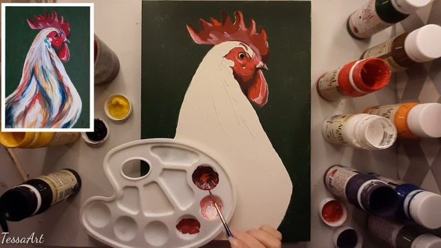 Рисуем петуха акрилом (eng sub) Draw a rooster with acrylic смотреть онлайн