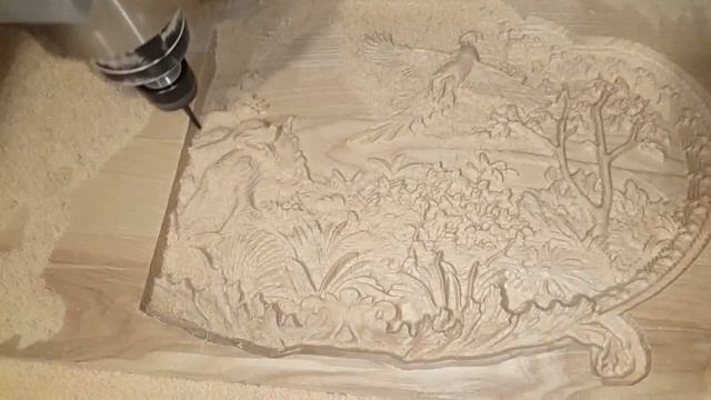 РЕЗЬБА ЧПУ СТАНКОМ. ПАННО СОБАКА И ФАЗАН. смотреть онлайн