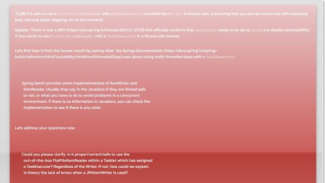 Using FlatFileItemReader with a TaskExecutor (Thread Safety) смотреть онлайн