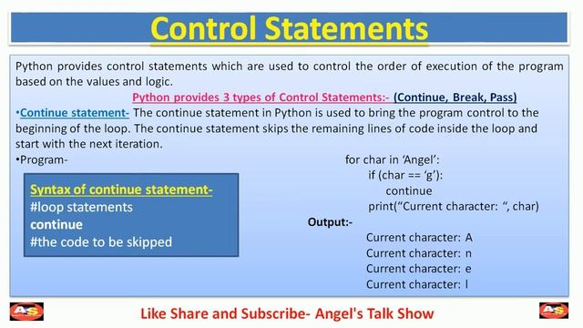 Control Statements In Python In Hindi | Continue | Pass Statements In Python | Python Tutorial Hind смотреть онлайн