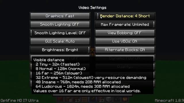 Best Optifine Settings For FPS Boost and No Lag (1.8.9)