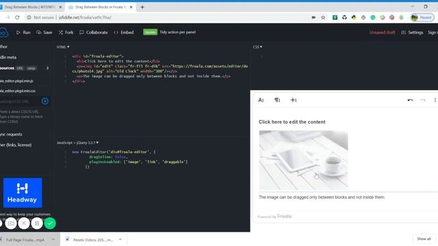 Drag Between Blocks in Froala WYSIWYG Editor V3 JSFiddle смотреть онлайн